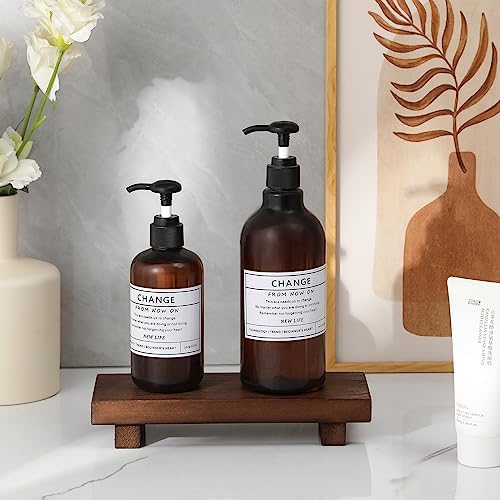 Small Wood Tray Pedestal Stand Farmhouse Bathroom Decor Decorative Wooden / Walnut / 8.7 x 3.6 x 1.6