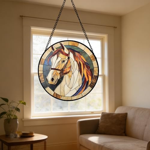White Horse Stained Glass Window Hanging Suncatcher Animal Gifts 6.3"