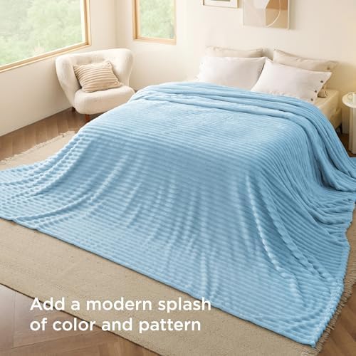 Bedsure Soft Large Fleece Blanket for Bed Light Blue 120"x120"