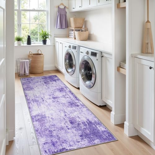 RELEANY Washable Runner 2'x8' Abstract Area Rug for Hallway Purple