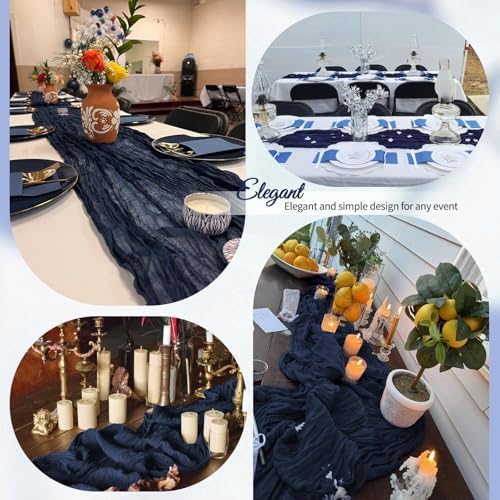 12 Pack Navy Blue Cheesecloth Table Runner 10Ft, Gauze Table Runners 21.5 x 120 inch,Semi Sheer Cheese Cloth Fabric Runner Bulk for Wedding,Party,Baby Shower,Bridal Shower