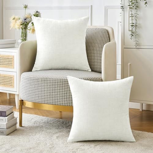 MIULEE Soft Chenille Throw Pillow Covers White 18x18 Inch Pack of 2