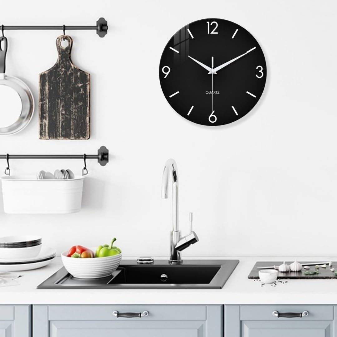 XFM Minimalist Wall Clocks Battery Operated 20 Inch Large Black | Silent Non-Ticking Modern Glass Simple Decorative for