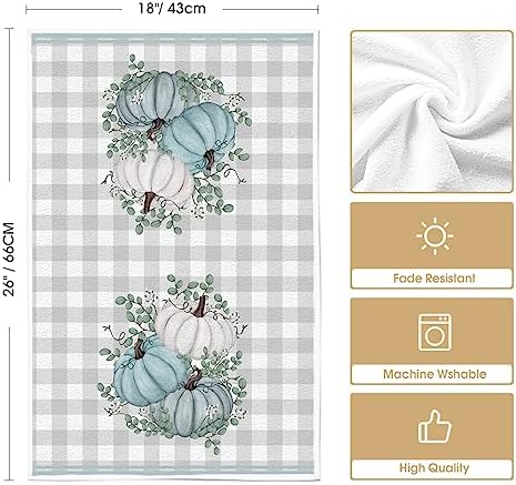 Artoid Mode Blue Pumpkin Leaves Fall Kitchen Towels Set of 4 18x26 Inch