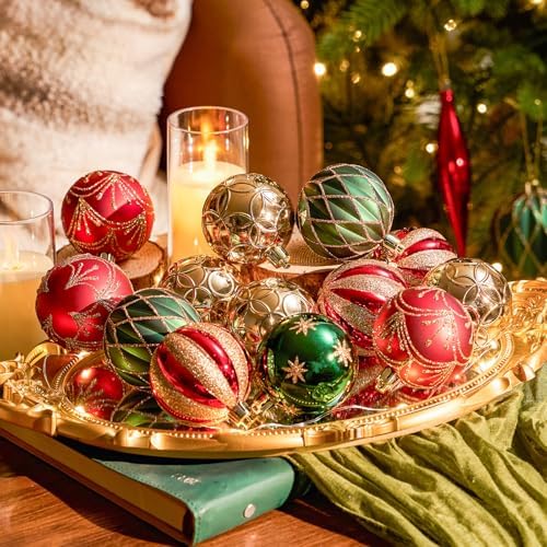 JORNOY Christmas Balls Ornaments, 30ct Shatterproof Xmas Tree Decorations, Hanging Bulbs Baubles Set with String for Holiday Home Party Decor, 2.36 inch/60mm, Red & Green & Gold