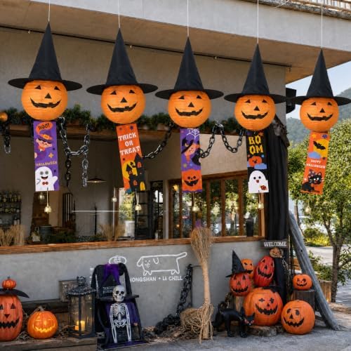 5 Pcs Halloween Paper Lantern – Spooky Hanging Pumpkin Lantern Set