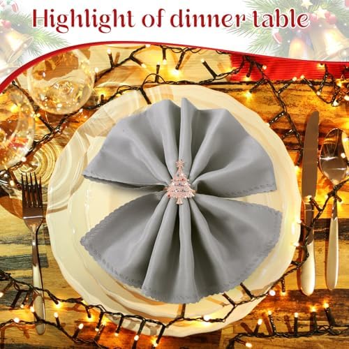 Outus 12 Pack Christmas Tree Napkin Rings Pink Metal Holders