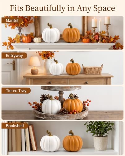 Set of 2 Fall Decorations for Home Resin Decorative Pumpkin Decor 4''