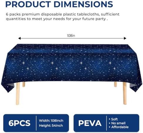 6 Pack Space Tablecloth Starry Night Tablecloth, Disposable Plastic Galaxy Table Cover, 54 X 108 Inch Space Themed Party Supplies for Birthday Parties Decorations (Blue)
