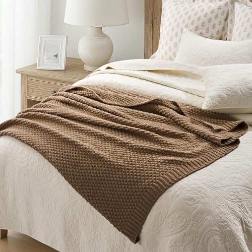 EVERGRACEHOME Chunky Chenille Knit Throw Blanket, 60 x 80, Camel Brown