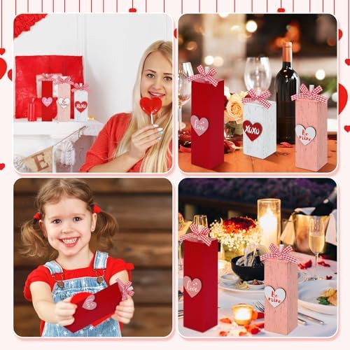 Redbaker 3 Pcs Valentines Day Table Decor, Be Mine Love Wood Sign for Home