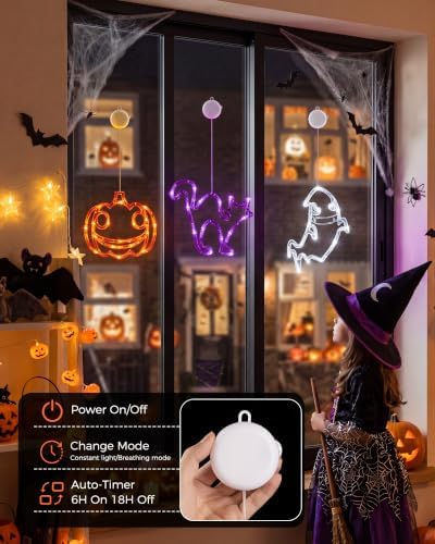 Minetom 3 Pack Halloween Windows Lights - Pumpkin, Ghost, Cat with Timer