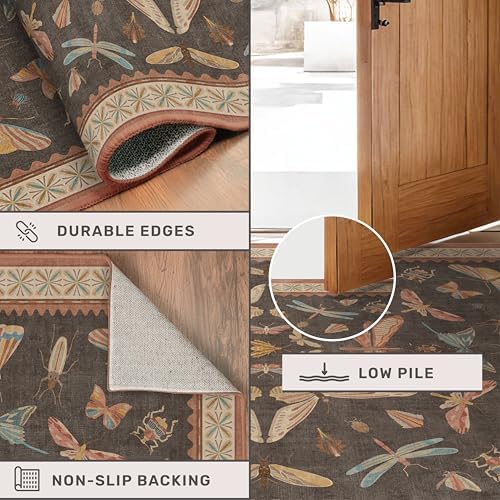 Boho Brown 3x6 Entryway Rug Indoor, Farmhouse Kitchen Area Rug for Bedroom, Mudroom & Laundry Room, Soft Low Pile