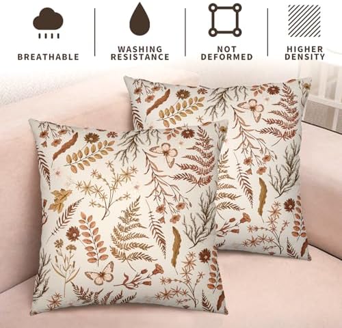 Burnt Orange Fall Floral Pillow Covers 24x24 Set of 2 Seasonal Autumn Wildflower Rustic Outdoor Throw Pillow Covers Thanksgiving Cushion Case for Farmhouse Living Room Decor