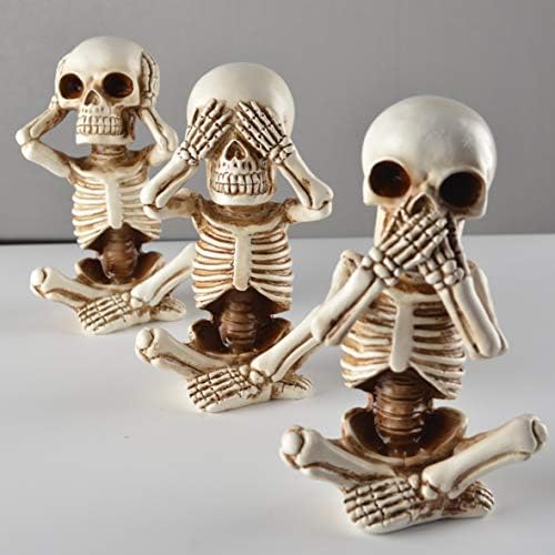 JORAE Skeletons Statue Hear See Speak No Evil Halloween Skull Decor 4.8 "H