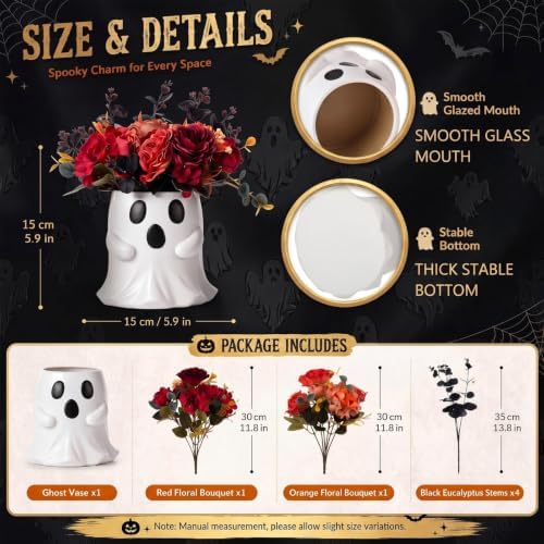 SiliFine Halloween Ghost Bucket with Artificial Flowers Halloween Vase