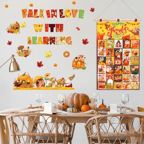 HOWAF Thanksgiving Advent Calendar(Countdown to Thanksgiving),30 Days Mystery Thanksgiving Countdown Calendar with 30 Pockets for Give Thanks Autumn Treats Fall Gifts, Thanksgiving Calendar Wall Decor
