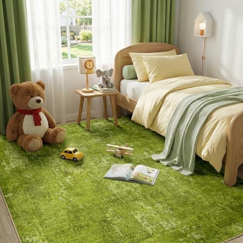 RELEANY Washable 5'x7' Abstract Area Rug for Living Room Grass Green