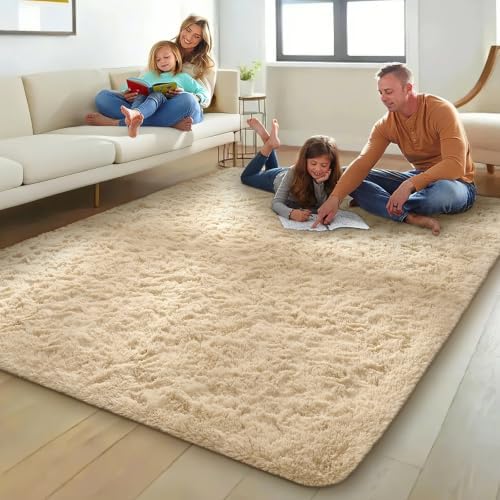 Ophanie Beige Rugs for Living Room Bedroom, 5x8 Fluffy Fuzzy Furry Carpet, Plush Soft Shaggy Bedside Indoor Floor Area