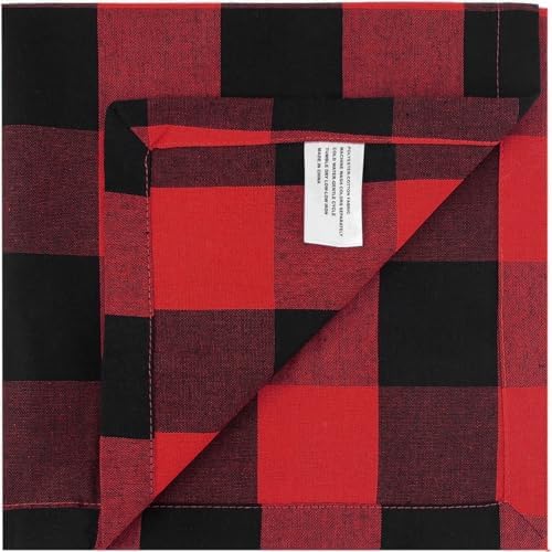 Christmas Cloth Napkins Set of 12, Cotton Buffalo Plaid Dinner Napkins 18 x 18 Inch, Reusable Washable for Holiday Party Wedding Restaurant Everyday Use, Red and Black