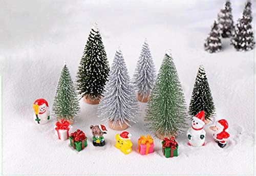30 Pcs Mini Christmas Trees DIY Xmas Bottle Brush Trees Miniature Sisal Snow Frost Fir Small Artificial Trees Tabletop Trees with Wooden Bases Micro Scenery Landscape Trees for Christmas Party Decor
