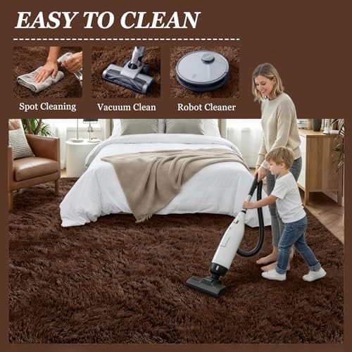8x10 Area Rug Living Room Bedroom: Fluffy Plush Shag Carpet Brown