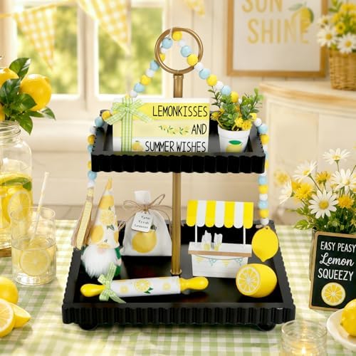 Summer Decorations for Home Indoor 8pcs Lemon Tiered Tray Decor Set