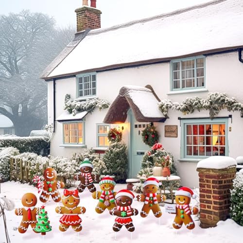8 Pcs 3D Christmas Gingerbread Yard Signs Outdoor Decor, Classic