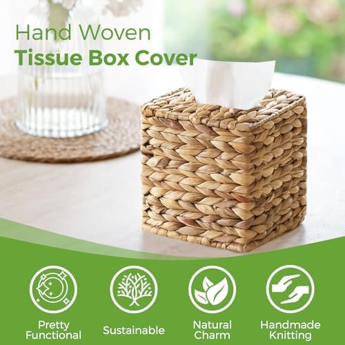 Rattan Tissue Box Cover / Natural Wicker / Square / Set of 2