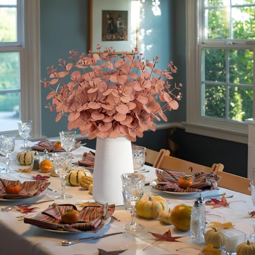 Yen Jean 10PCS Fall Amber Artificial Flowers Decorations for Home, Thanksgiving Fake Plants Autumn Decor Indoor Outdoor Harvest Party Supplies