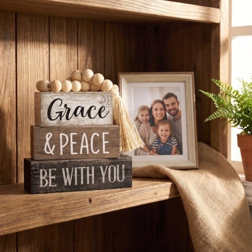 Moucuny 4 Pcs Christian Table Decoration Wooden Stack with Beaded Tassel