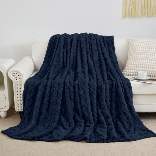 Aganear Fleece Throw Blanket for Couch Sofa 50"x60" Navy