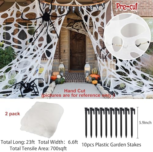 CESOF 2 Pack Giant Spider Web Halloween Decorations Outdoor Spiderwebs