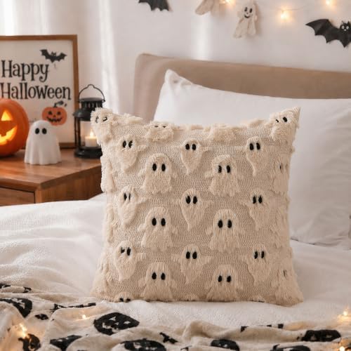 DFXSZ Halloween Pillow Covers 18x18 inch 2Pcs Beige Ghost Halloween Decor