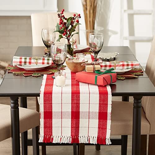 DII Christmas Basics Cotton Holiday Tabletop Collection, Table Runner, 13x72, Red Tinsel