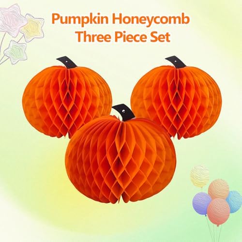 3 Pcs Paper Pumpkin Honeycomb Centerpieces for Tables, 3D Paper Hanging Pumpkin Party Decorations for Thanksgiving Fall Festival Party Supplies