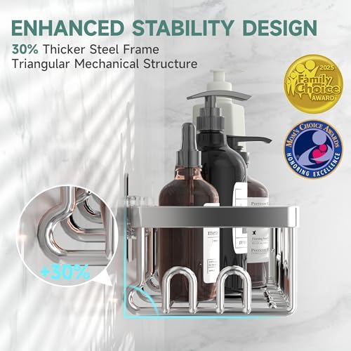 Veken Shower Caddy 6-Pack, Advanced Rustproof Design, No Drilling Adhesive Shelves, Rack with Soap Holder, Large