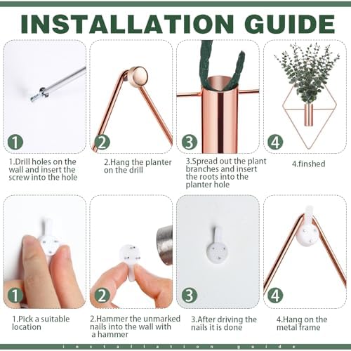 Jexine 2 Pcs Hanging Artificial Planters Wall Decor, Rose Gold, Eucalyptus