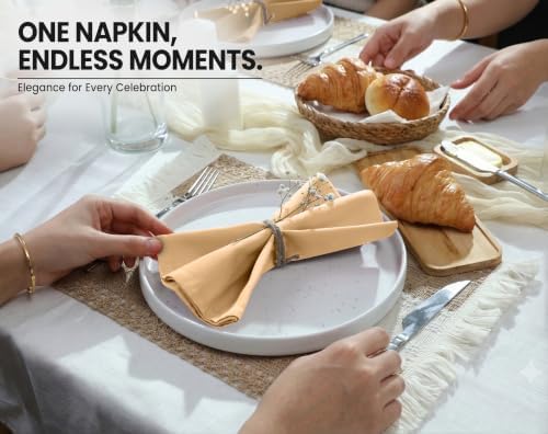 Ruvanti Cloth Napkins Set of 6, Cotton Enrich 18”x18” - Ivory Gold