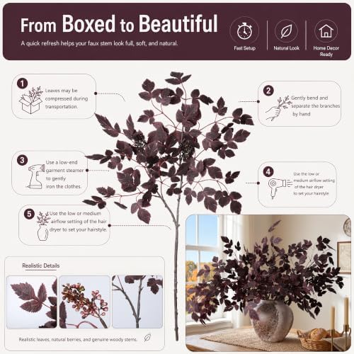 HyeFlora Artificial Cimicifuga Plant Leaf Spray Stems 4PCS Fake Greenery Branches 28.7 in Faux Leaves Real Touch Silk