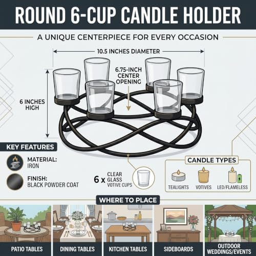 Seraphic Centerpieces for Tables, Votive Candle Holder, 6-Cup, Black/Clear