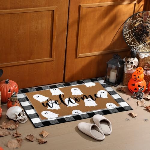 Tinideya 2 Pcs Halloween Layerd Doormat Set for Outdoor Porch Decor