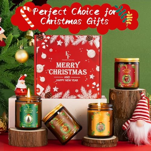 Christmas Candles Set, Scented Candles for Home, 4 Pack Holiday Natural Soy Candles, Christmas Gift for Women Men