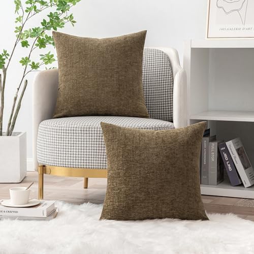 MIULEE Soft Chenille Fall Throw Pillow Covers Coffee 16x16 Inch Pack of 2