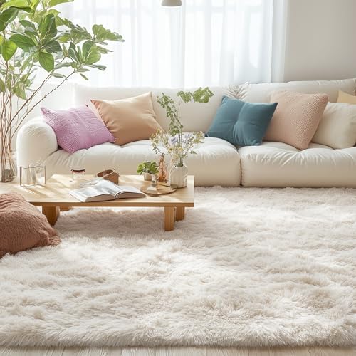 OLANLY 4x8 Area Rugs for Living Room Bedroom, Machine Washable Soft Fluffy Shaggy Bedside Rug, Indoor Floor Carpet for
