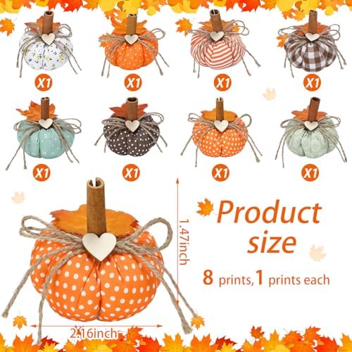 Geelin 8 Pcs Fall Fabric Pumpkins Thanksgiving Farmhouse Table Decor