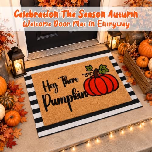 2 Pcs Fall Pumpkin Welcome Doormat-Fall Decor Black White Door Mat Set