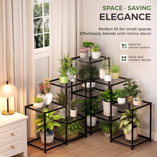 Bamworld Corner Plant Stand Indoor Metal Plant Shelf 5-Tier