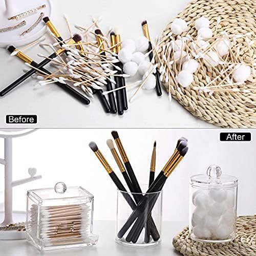 Tbestmax Plastic Qtips Holder Bathroom Container, 10/7 OZ Cotton Ball/Swabs Dispenser, Apothecary Jar Organizer for