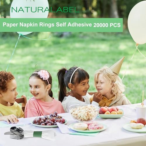 NATURALABEL Self-Adhesive Napkin Bands, Bulk Pack of 20,000, Green